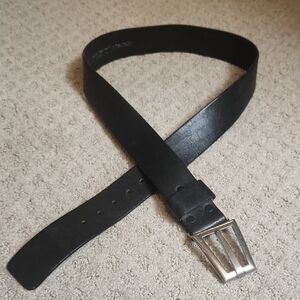 Dante Unisex Black Full Grain Steer Hide Leather Belt Silver Buckle Small Batch